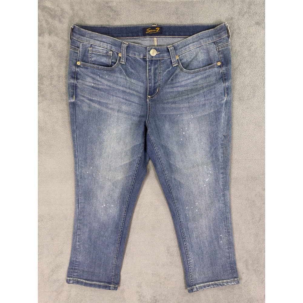 Seven 7 Jeans Womens 12 Blue Medium Wash High Rise Capri Crop Straight Stretch